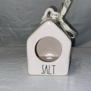 NWT Rae Dunn “Salt” salt pig, missing little wooden spoon. Shaped likes a house.